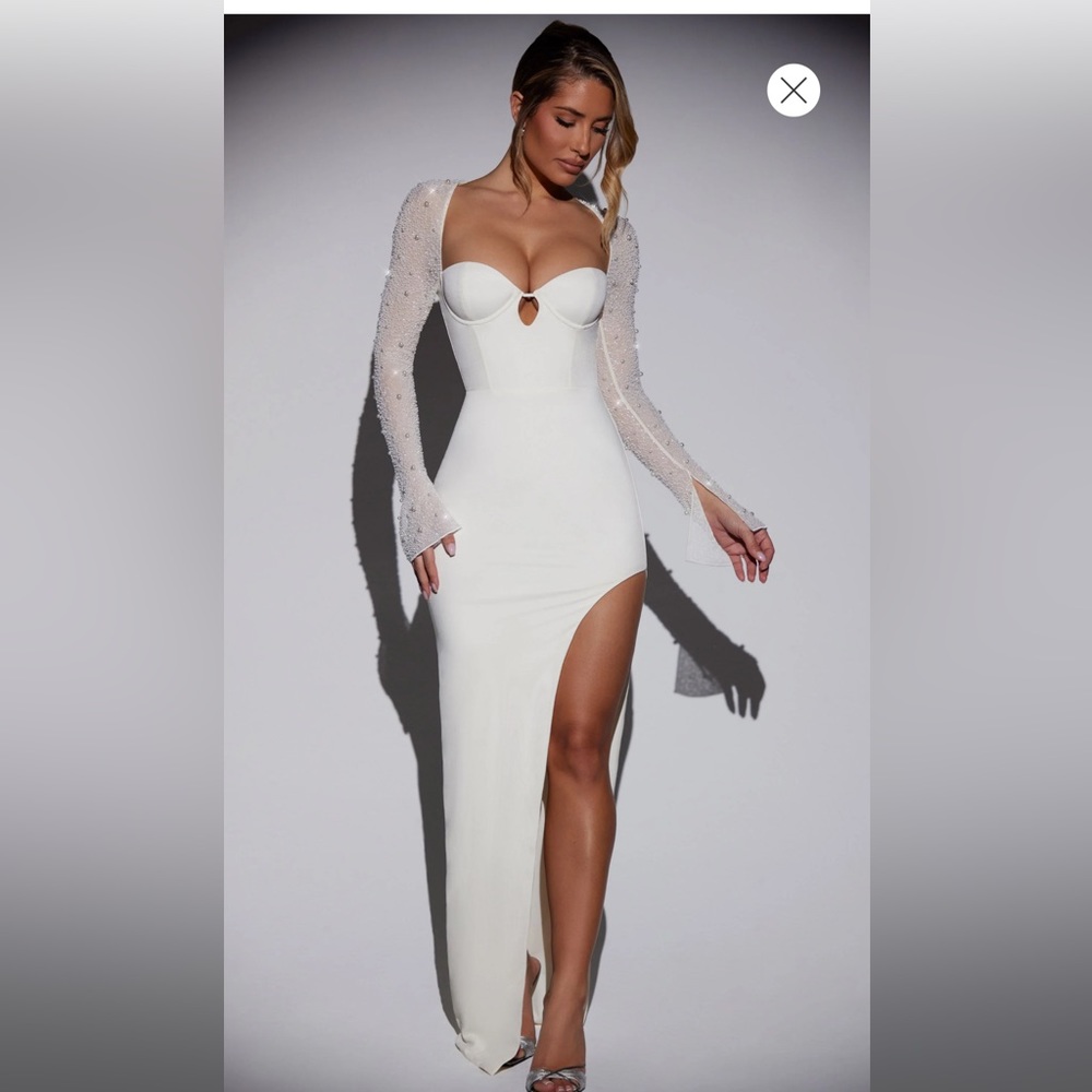 Oh Polly Embellished Side Split Maxi Dress In White